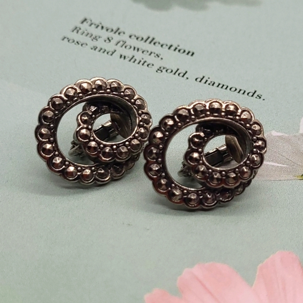 Vintage Signed Avon Sterling Swirl Marcassite Silver Earrings